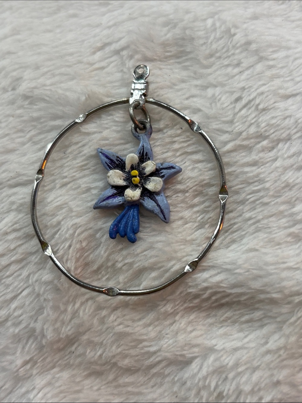 Handcrafted Blue Floral Hoop Pendant Necklace